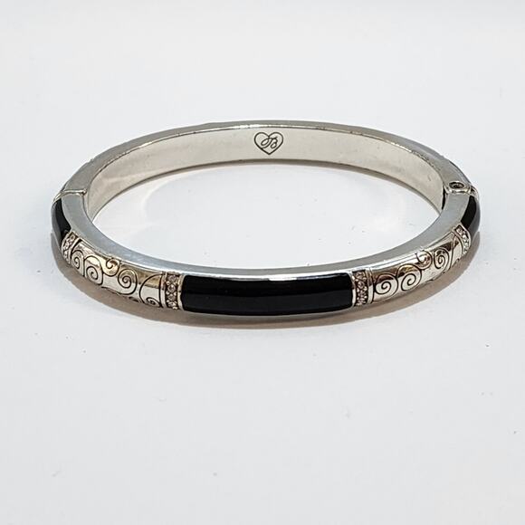 Brighton Silver and‎ Black Enamel Hinged Bracelet - Picture 1 of 6